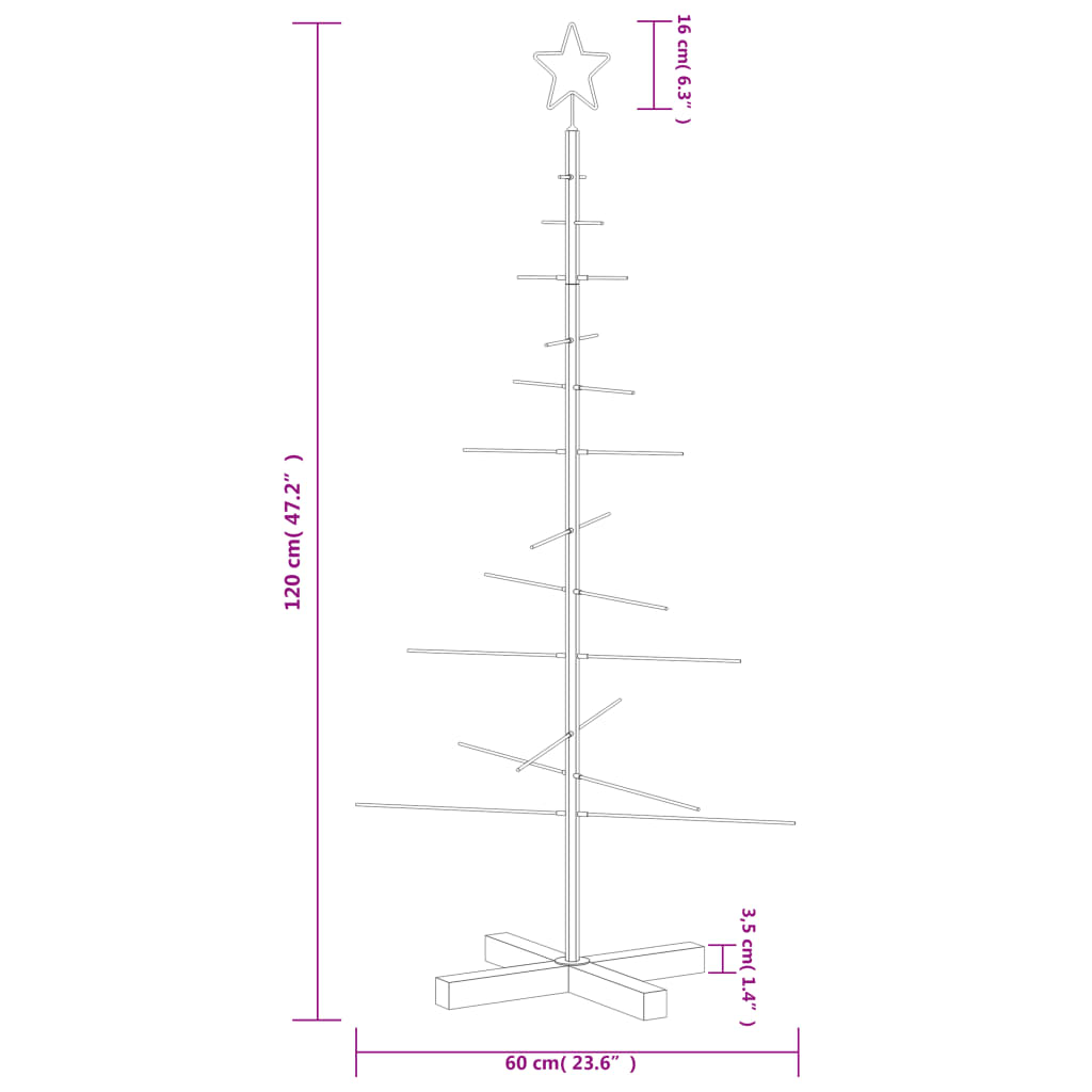 Árvore de Natal de metal com base em madeira 120 cm preto