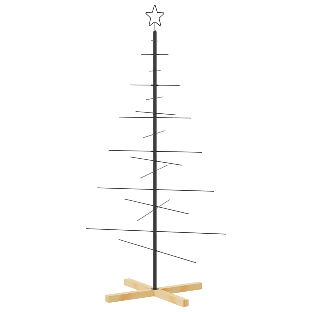 Árvore de Natal de metal com base em madeira 150 cm preto