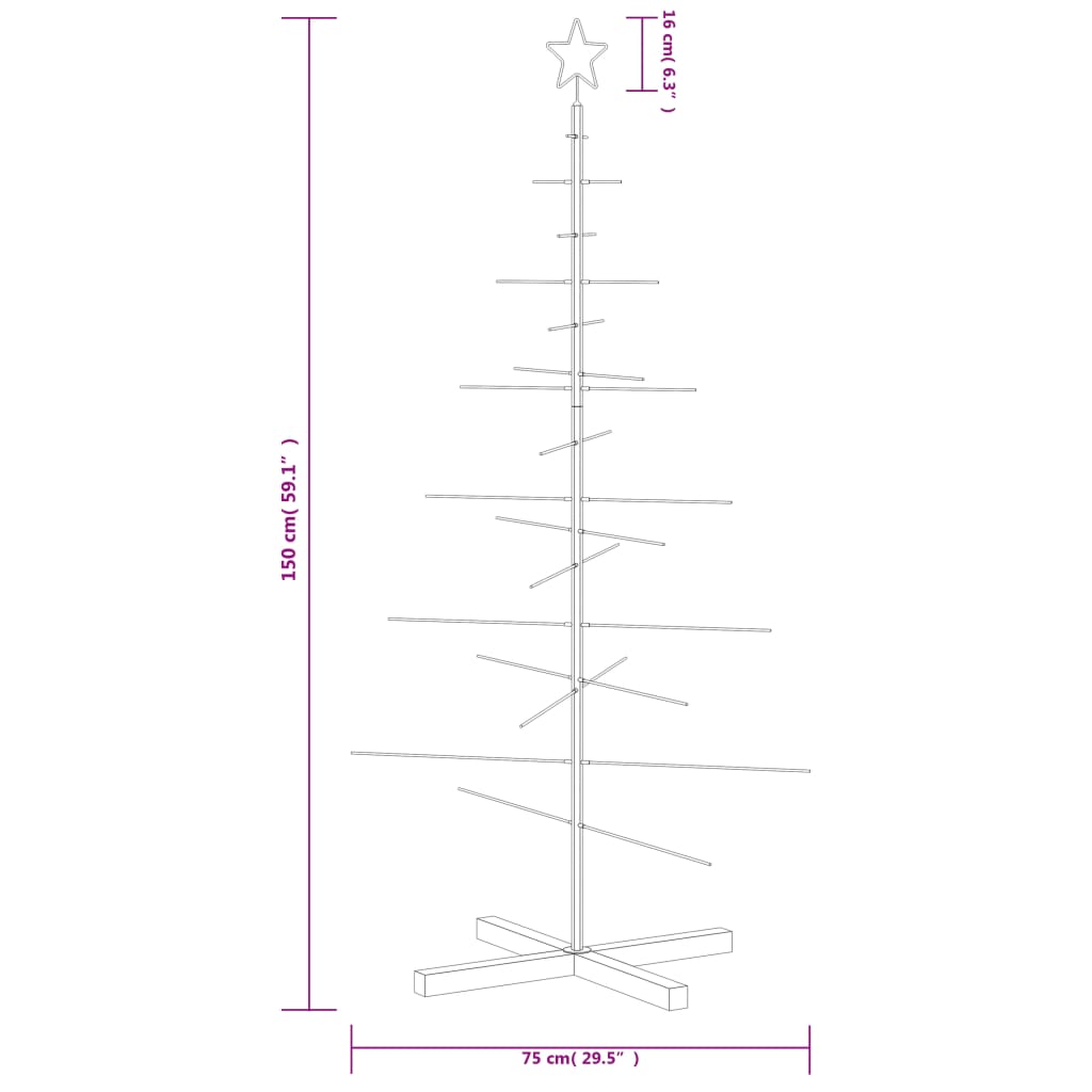 Árvore de Natal de metal com base em madeira 150 cm preto