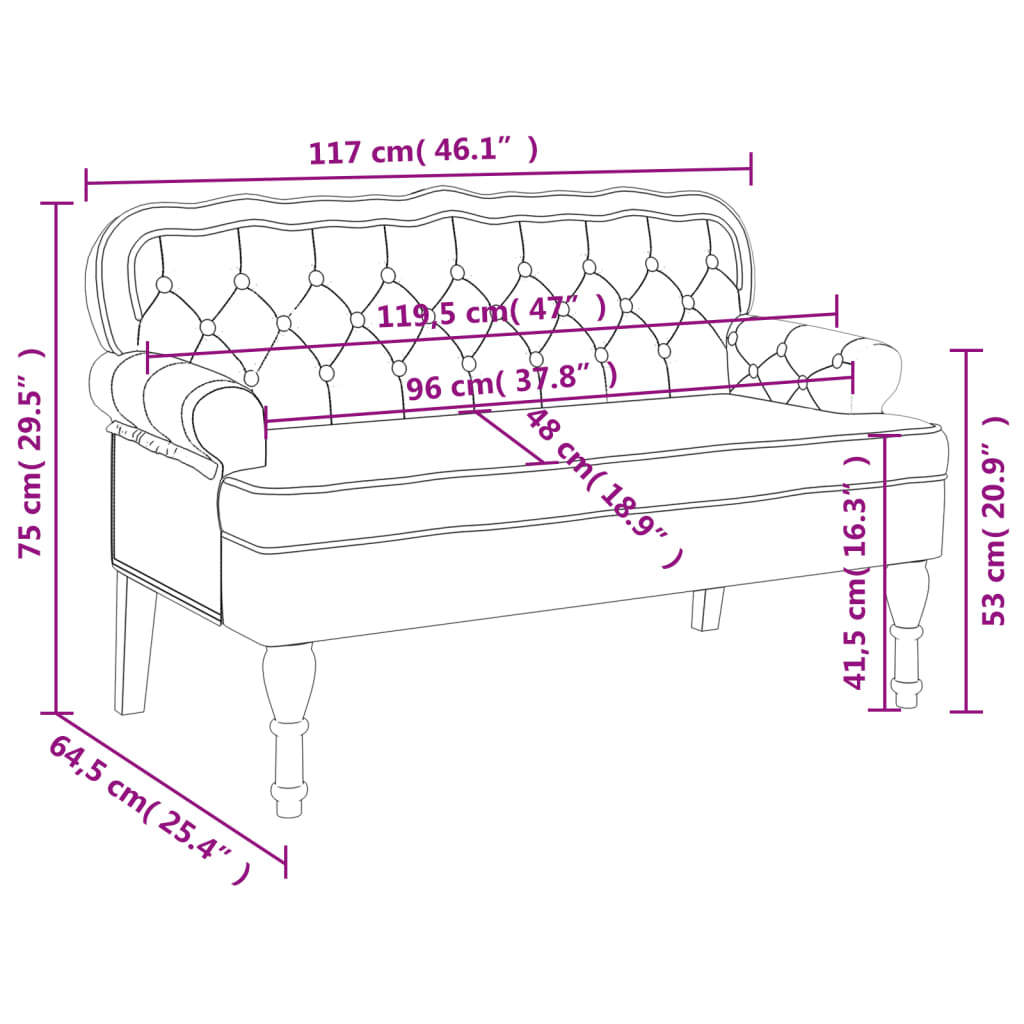 Banco com encosto 119,5x64,5x75 cm veludo rosa