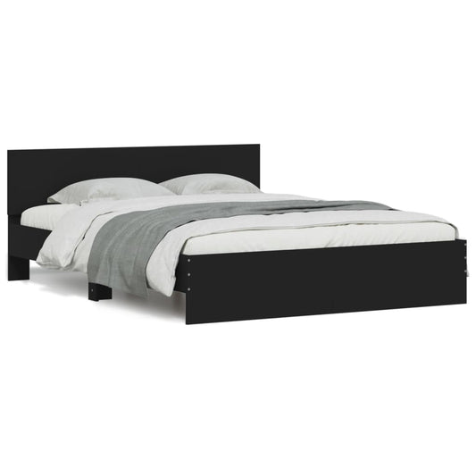 Estrutura de cama com cabeceira e luzes LED 150x200 cm preto