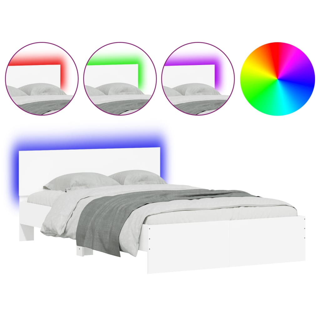 Estrutura de cama com cabeceira e luzes LED 135x190 cm branco