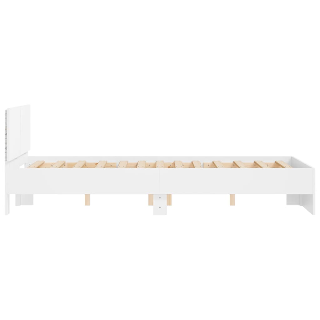 Estrutura de cama com cabeceira e luzes LED 135x190 cm branco