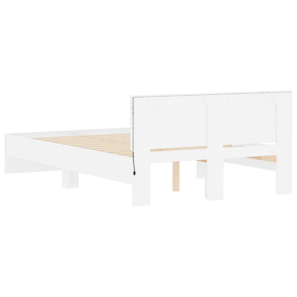 Estrutura de cama com cabeceira e luzes LED 135x190 cm branco