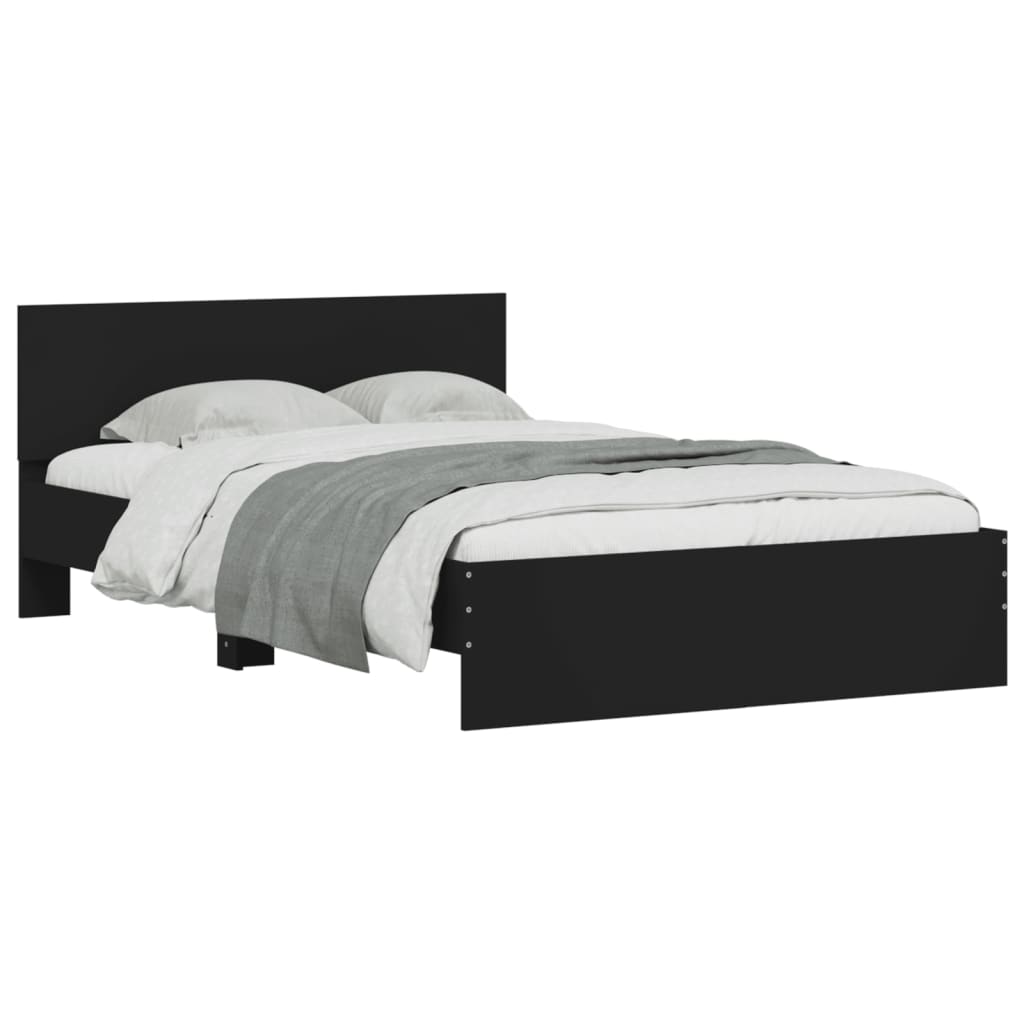 Estrutura de cama com cabeceira e luzes LED 135x190 cm preto