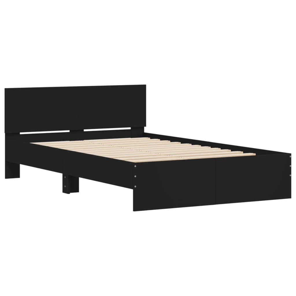 Estrutura de cama com cabeceira e luzes LED 135x190 cm preto