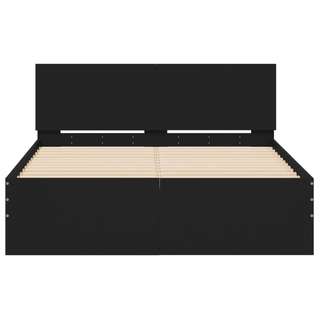 Estrutura de cama com cabeceira e luzes LED 135x190 cm preto