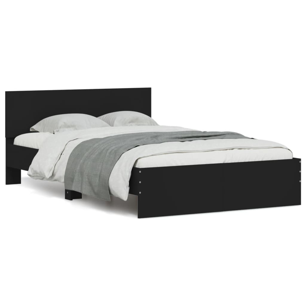 Estrutura de cama com cabeceira e luzes LED 135x190 cm preto