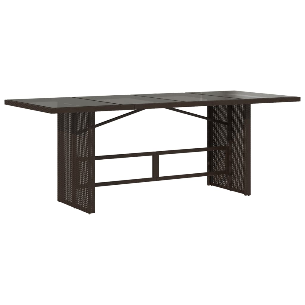 Mesa de jardim com tampo de vidro 190x80x74 cm vime PE castanho