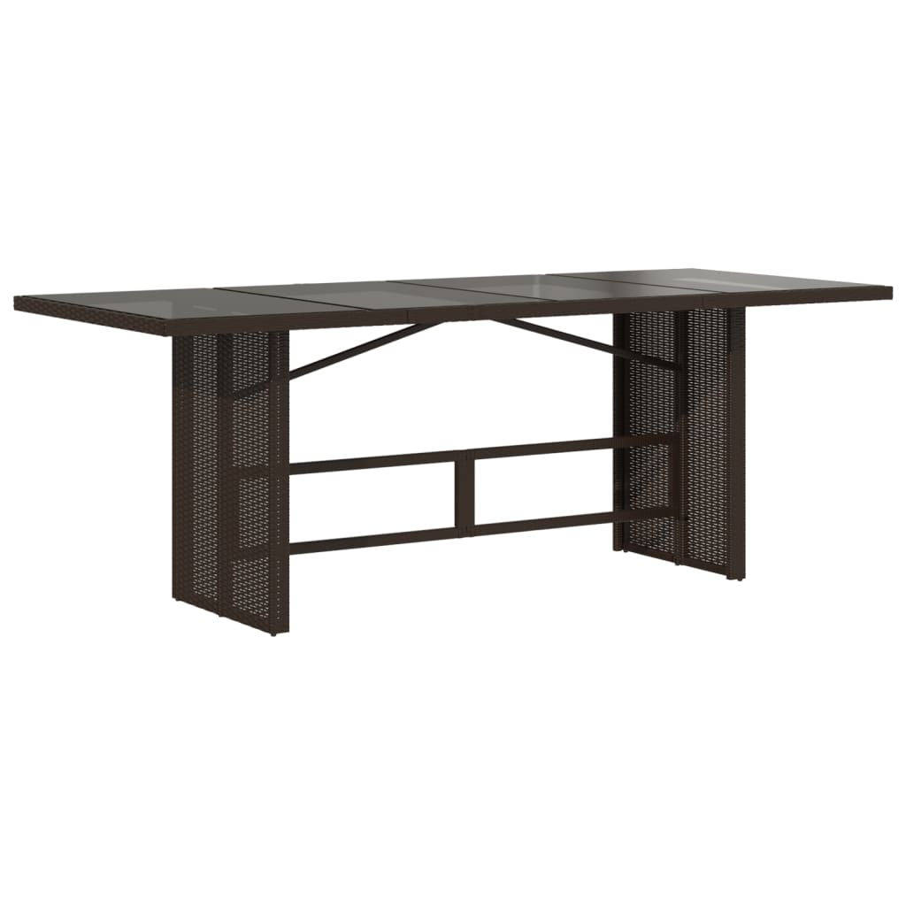 Mesa de jardim com tampo de vidro 190x80x74 cm vime PE castanho