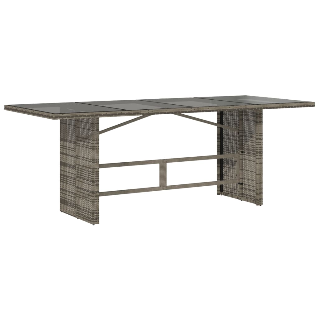 Mesa de jardim com tampo de vidro 190x80x74 cm vime PE cinza