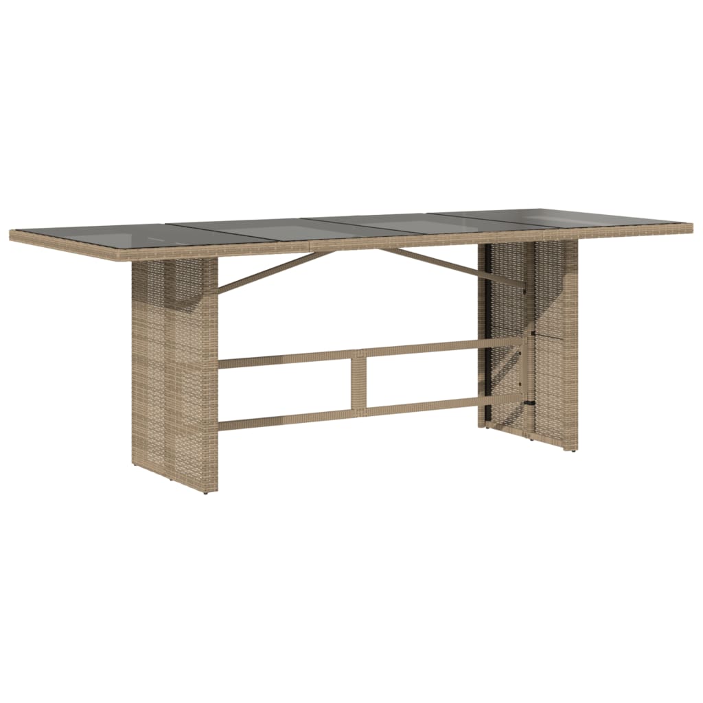 Mesa de jardim com tampo de vidro 190x80x74 cm vime PE bege