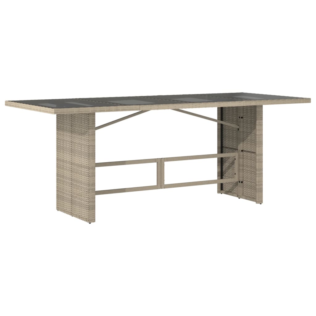 Mesa jardim c/ tampo de vidro 190x80x74 cm vime PE cinza-claro