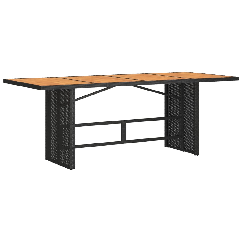 Mesa de jardim com tampo em acácia 190x80x74 cm vime PE preto