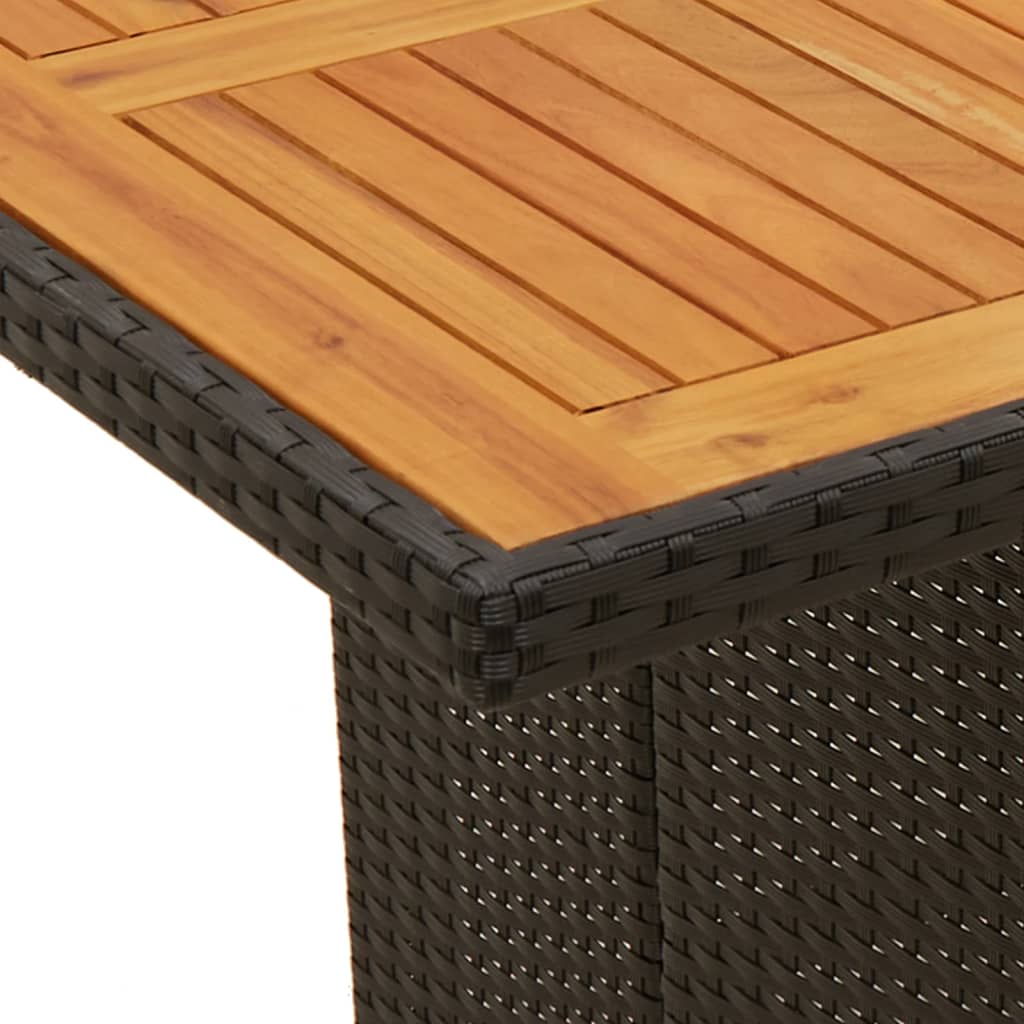 Mesa de jardim com tampo em acácia 190x80x74 cm vime PE preto