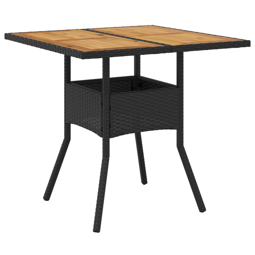 Mesa de jardim com tampo em acácia 80x80x75 cm vime PE preto