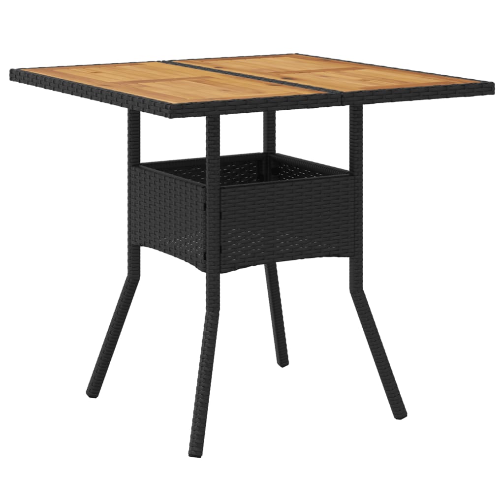 Mesa de jardim com tampo em acácia 80x80x75 cm vime PE preto