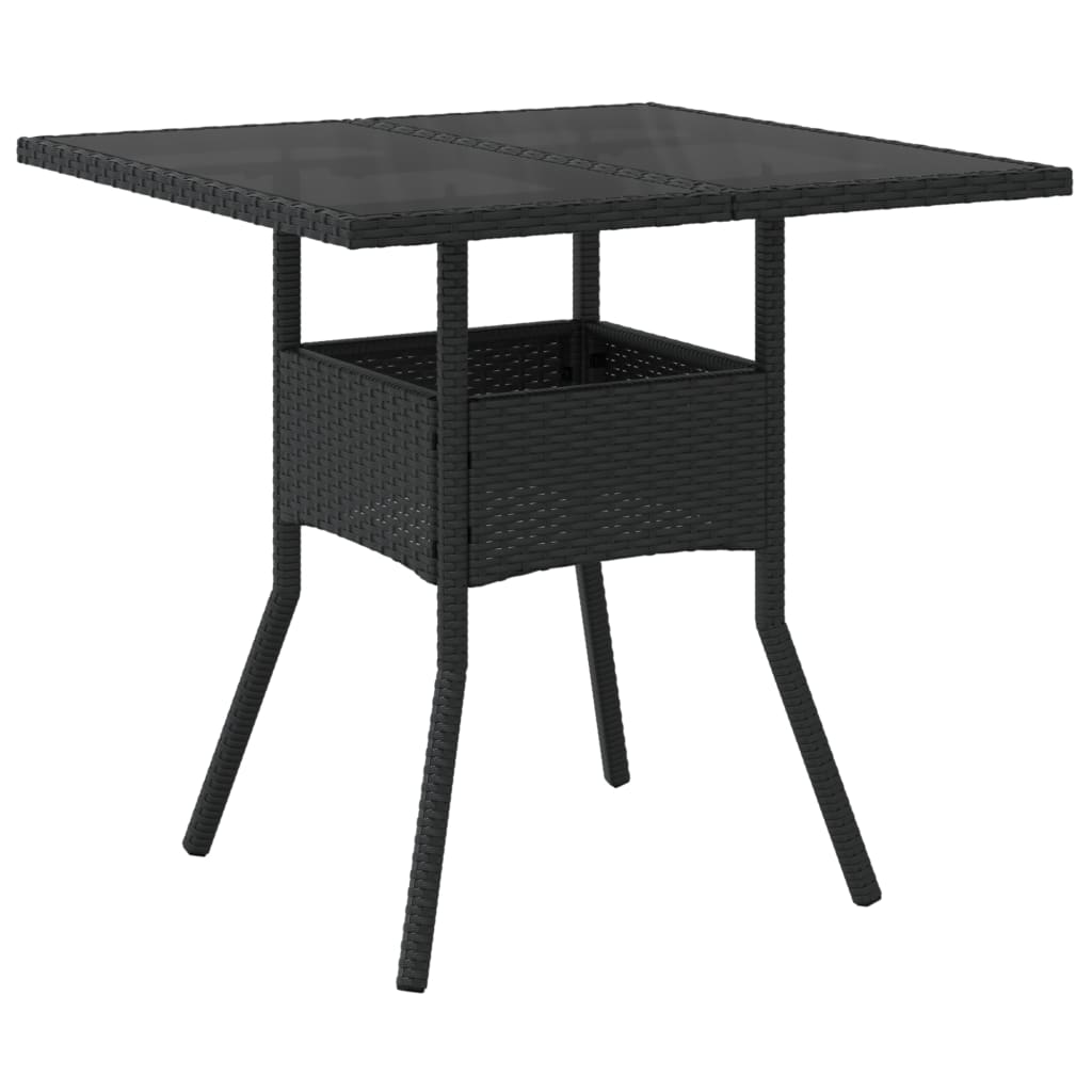 Mesa de jardim com tampo de vidro 80x80x75 cm vime PE preto