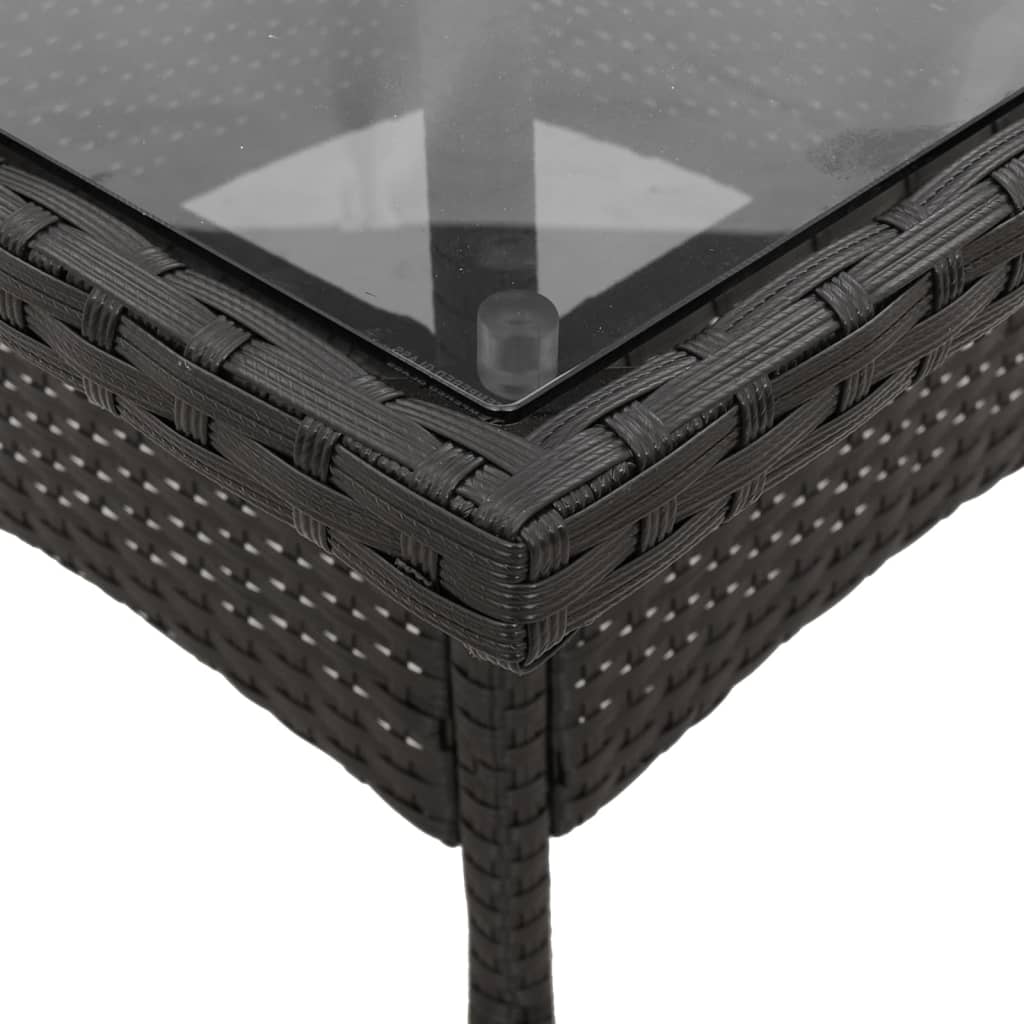 Mesa de jardim com tampo de vidro 80x80x75 cm vime PE preto