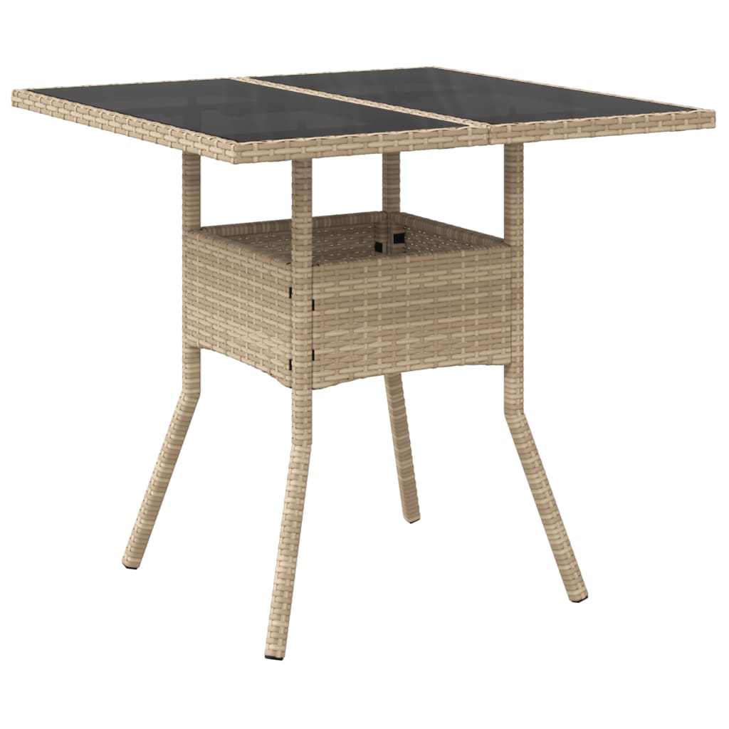 Mesa de jardim com tampo de vidro 80x80x75 cm vime PE bege