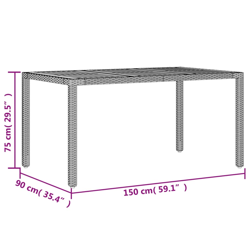 Mesa de jardim c/ tampo em madeira de acácia vime PE preto