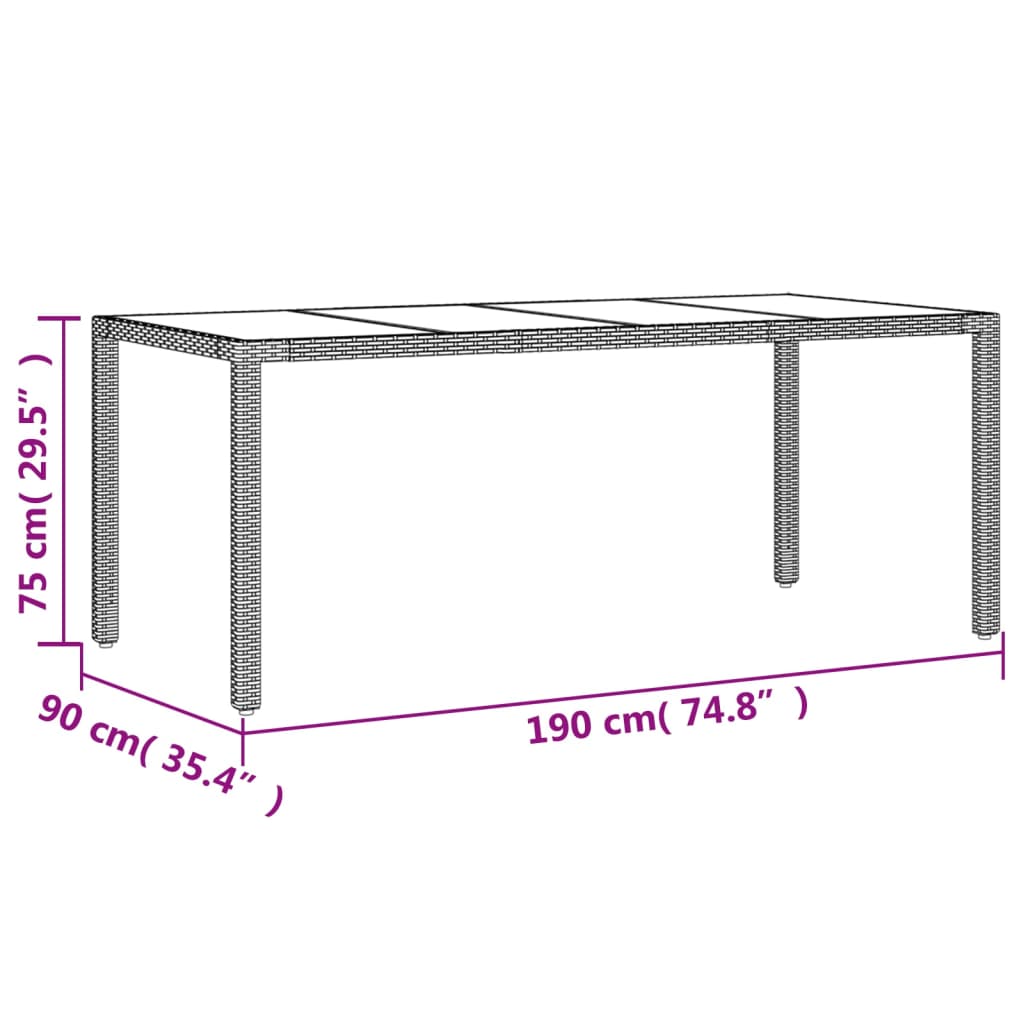 Mesa de jardim com tampo de vidro 190x90x75 cm vime PE bege