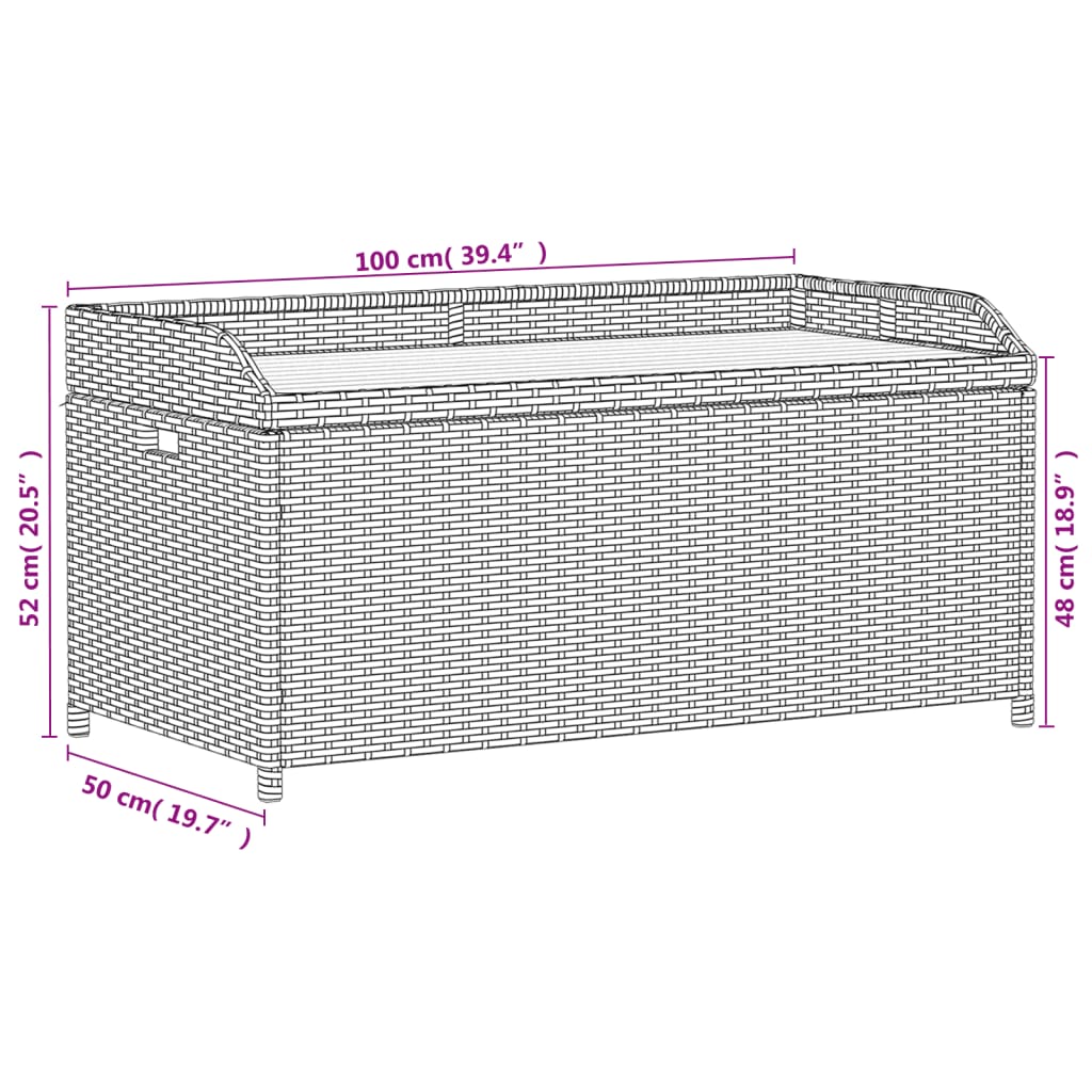 Banco de arrumação 100x50x52 cm vime PE/acácia mistura de beges