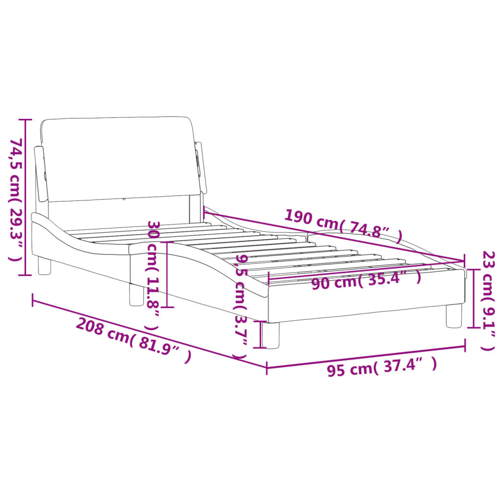 Estrutura de cama c/ cabeceira 90x190 cm couro artificial preto