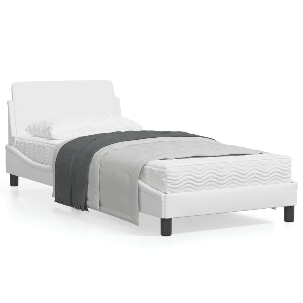 Estrutura de cama c/ cabeceira couro artificial 90x190cm branco