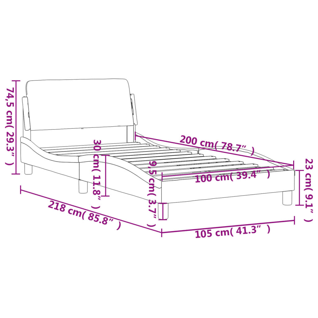 Estrutura de cama c/ cabeceira 100x200 cm tecido cinza-claro