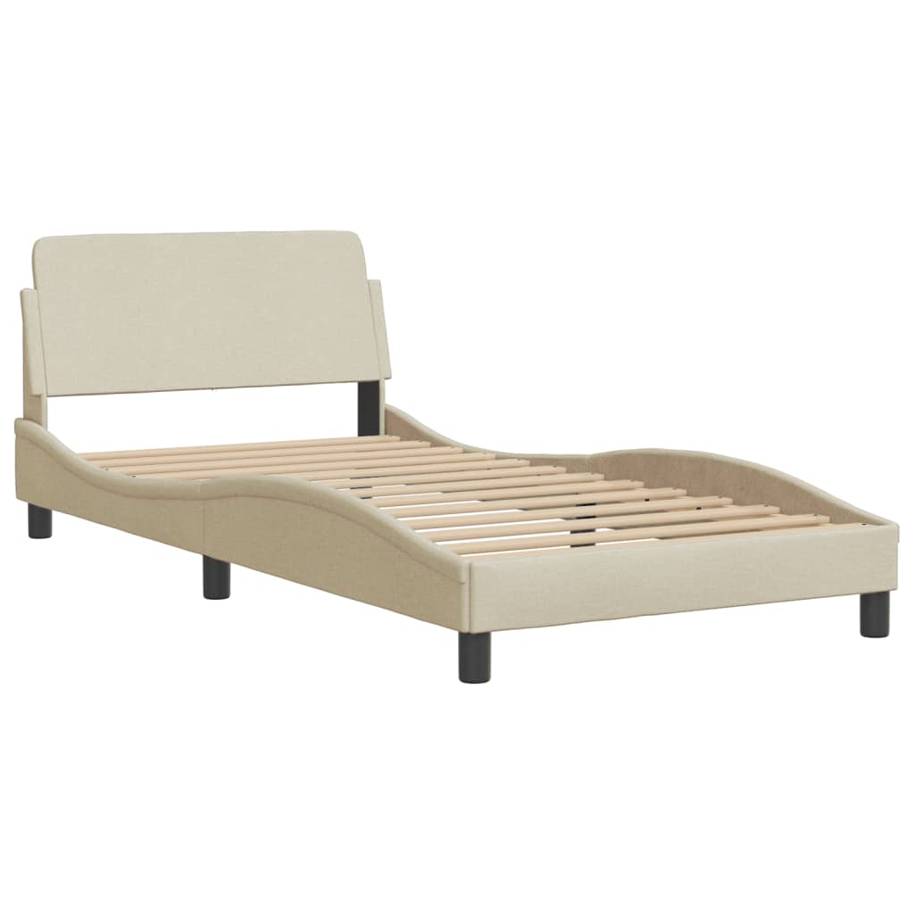 Estrutura de cama c/ cabeceira 100x200 cm tecido cor creme