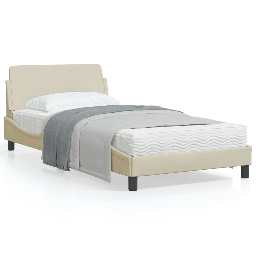 Estrutura de cama c/ cabeceira 100x200 cm tecido cor creme