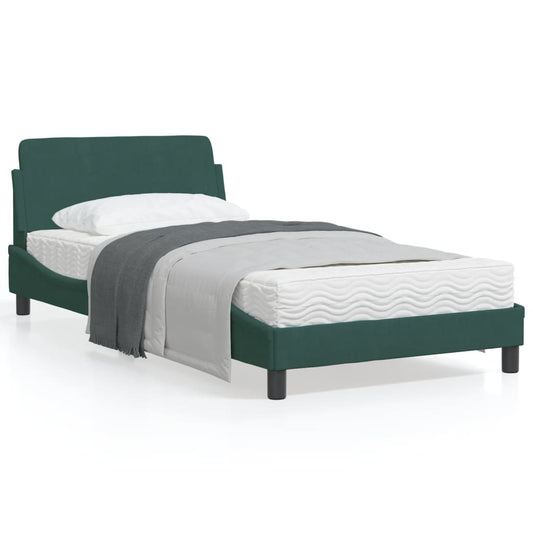 Estrutura de cama c/ cabeceira 100x200 cm veludo verde-escuro