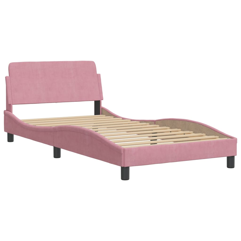 Estrutura de cama c/ cabeceira 100x200 cm veludo rosa