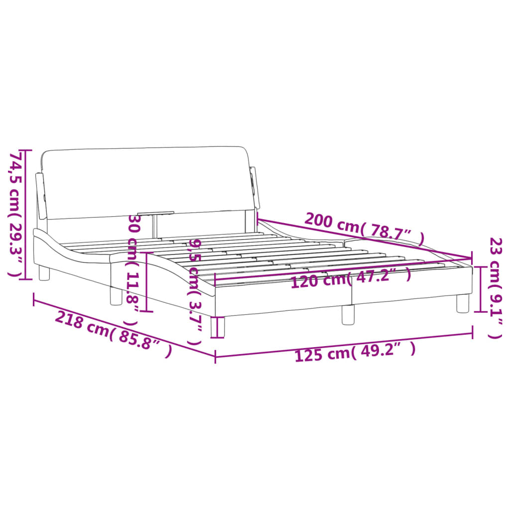 Estrutura de cama c/ cabeceira 120x200 cm tecido cinza-claro