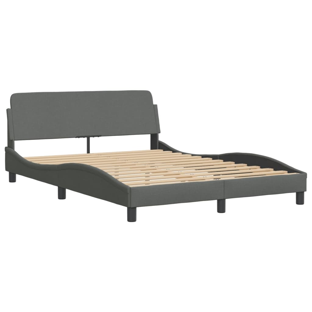 Estrutura de cama c/ cabeceira 140x190cm tecido cinza-escuro