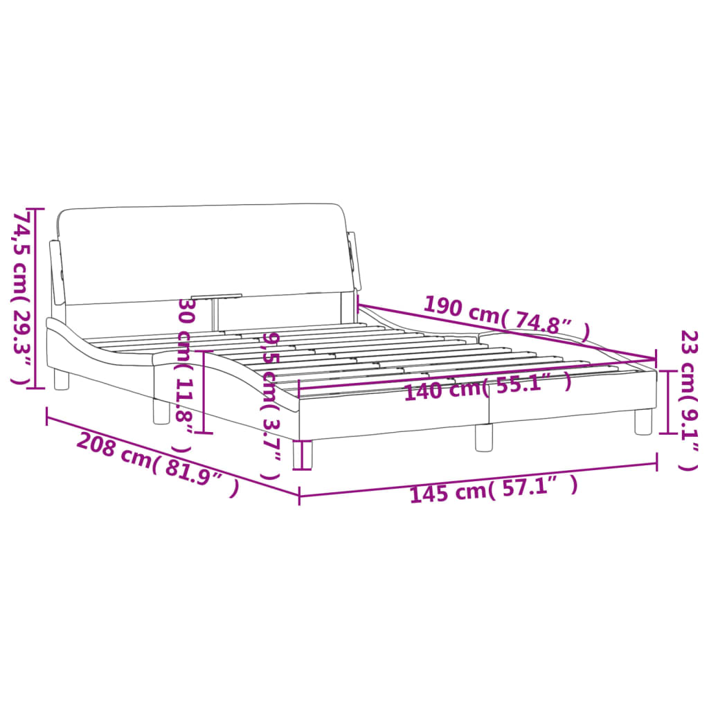 Estrutura de cama c/ cabeceira 140x190cm tecido cinza-escuro