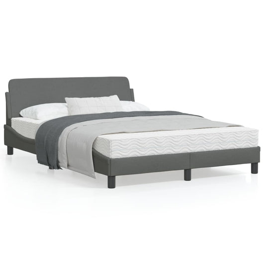 Estrutura de cama c/ cabeceira 140x190cm tecido cinza-escuro