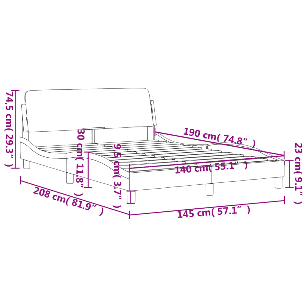 Estrutura de cama c/ cabeceira 140x190 cm tecido preto