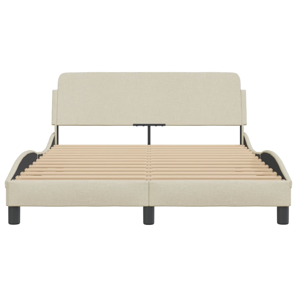 Estrutura de cama c/ cabeceira tecido cor creme 140x190 cm