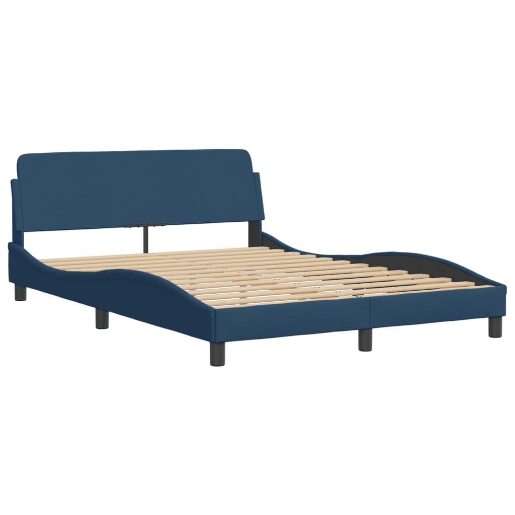 Estrutura de cama c/ cabeceira 140x190 cm tecido azul