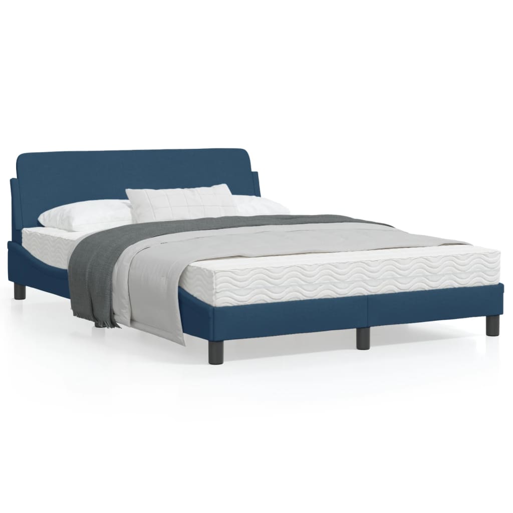 Estrutura de cama c/ cabeceira 140x190 cm tecido azul