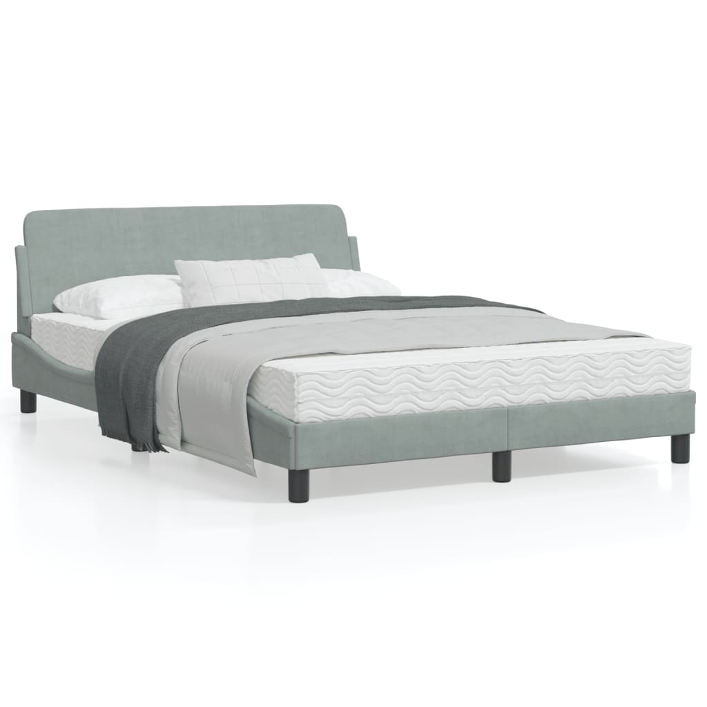 Estrutura de cama c/ cabeceira 140x190 cm veludo cinzento-claro