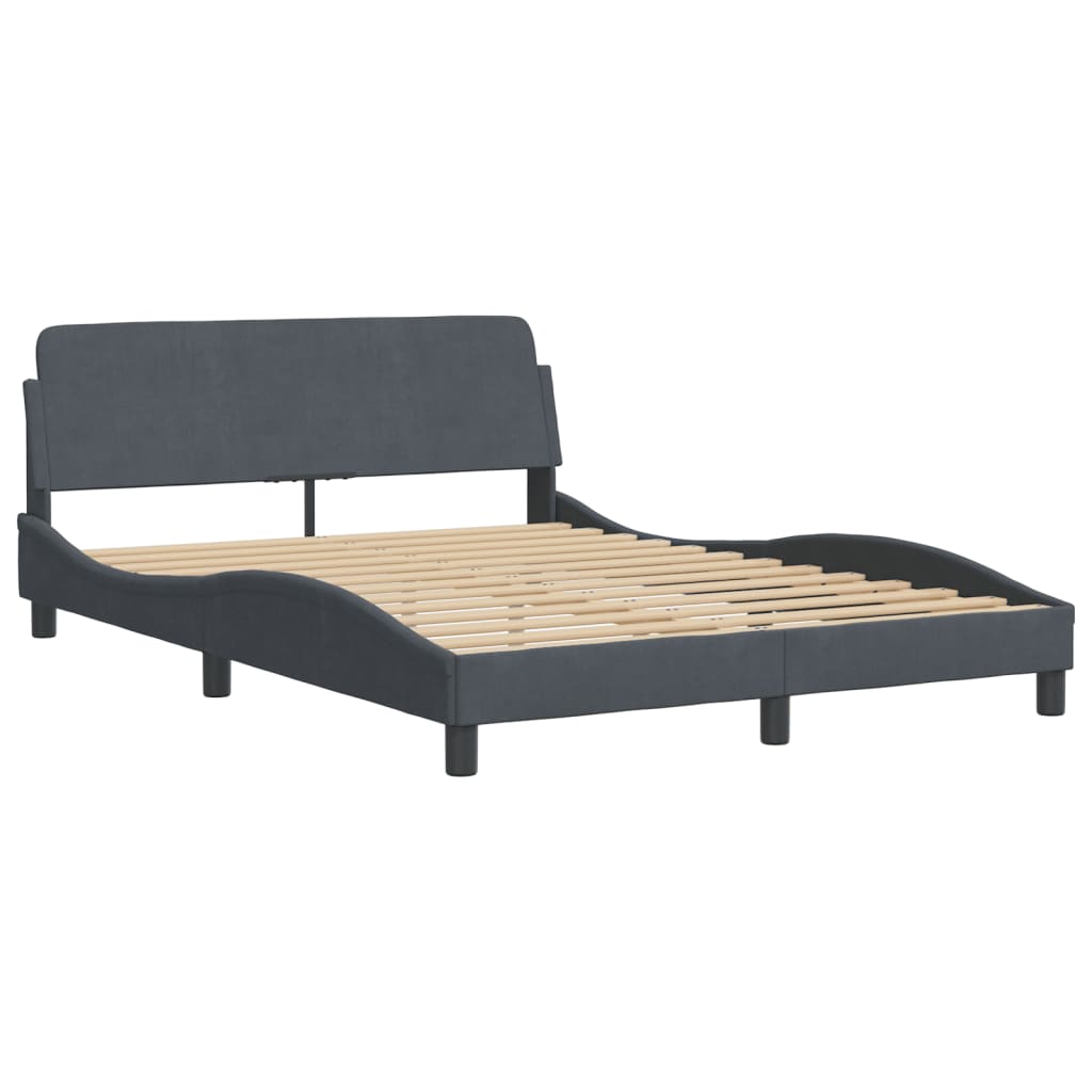 Estrutura de cama c/ cabeceira 140x190cm veludo cinzento-escuro