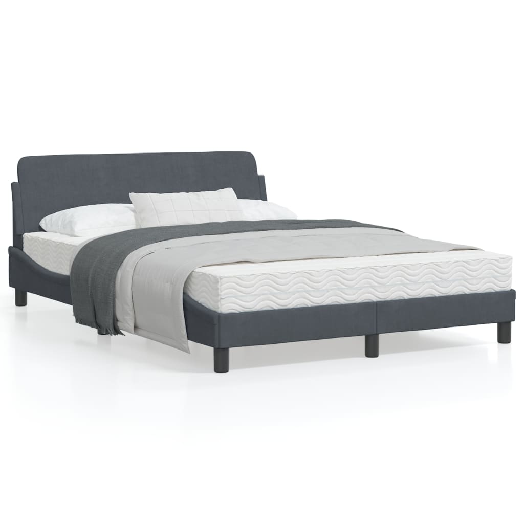 Estrutura de cama c/ cabeceira 140x190cm veludo cinzento-escuro