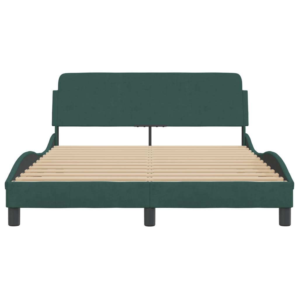 Estrutura de cama c/ cabeceira 140x190 cm veludo verde-escuro