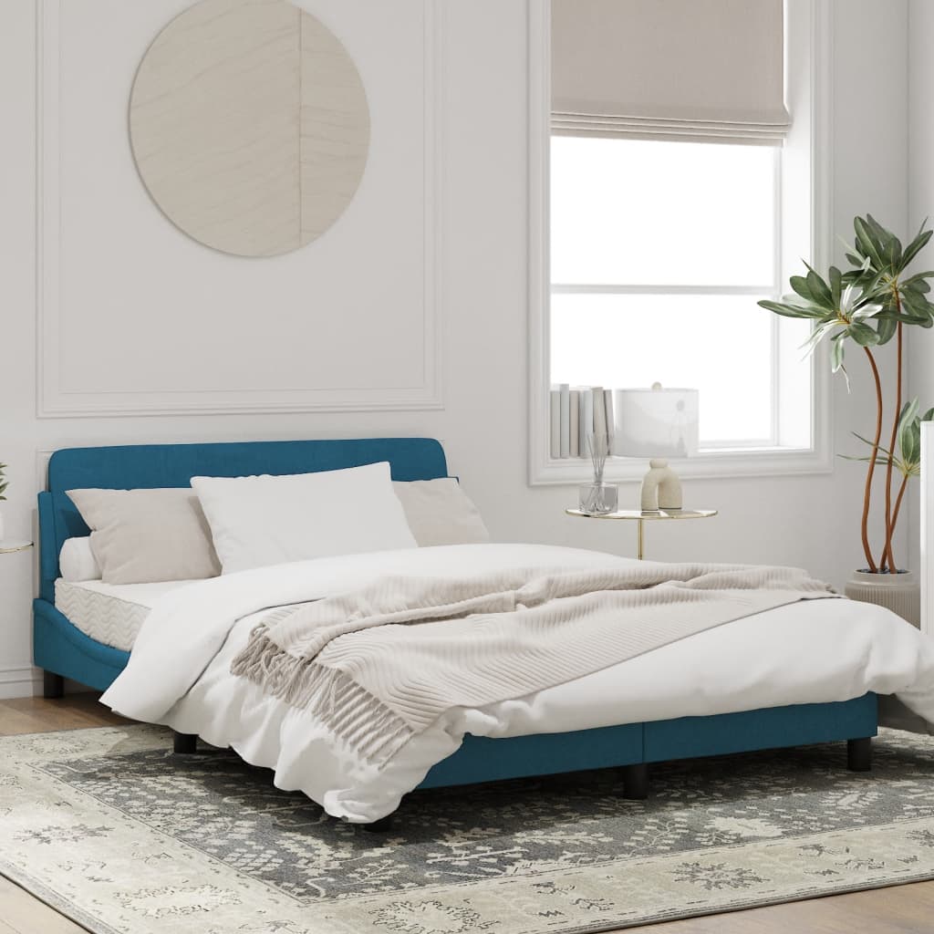 Estrutura de cama com cabeceira 140x190 cm veludo azul