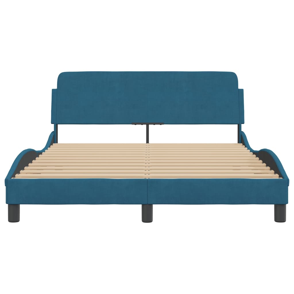 Estrutura de cama com cabeceira 140x190 cm veludo azul