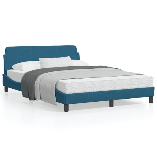 Estrutura de cama com cabeceira 140x190 cm veludo azul