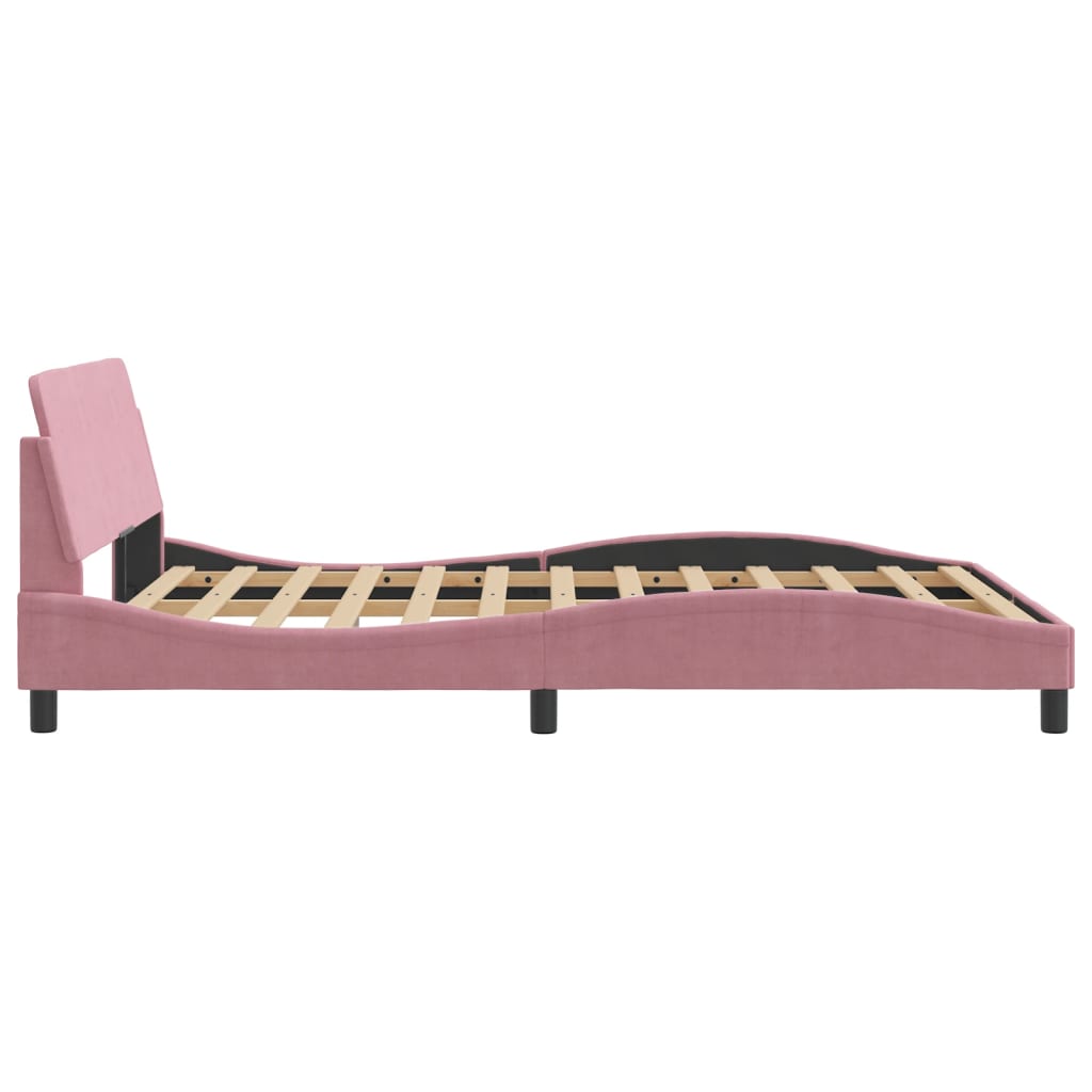 Estrutura de cama c/ cabeceira 140x190 cm veludo rosa